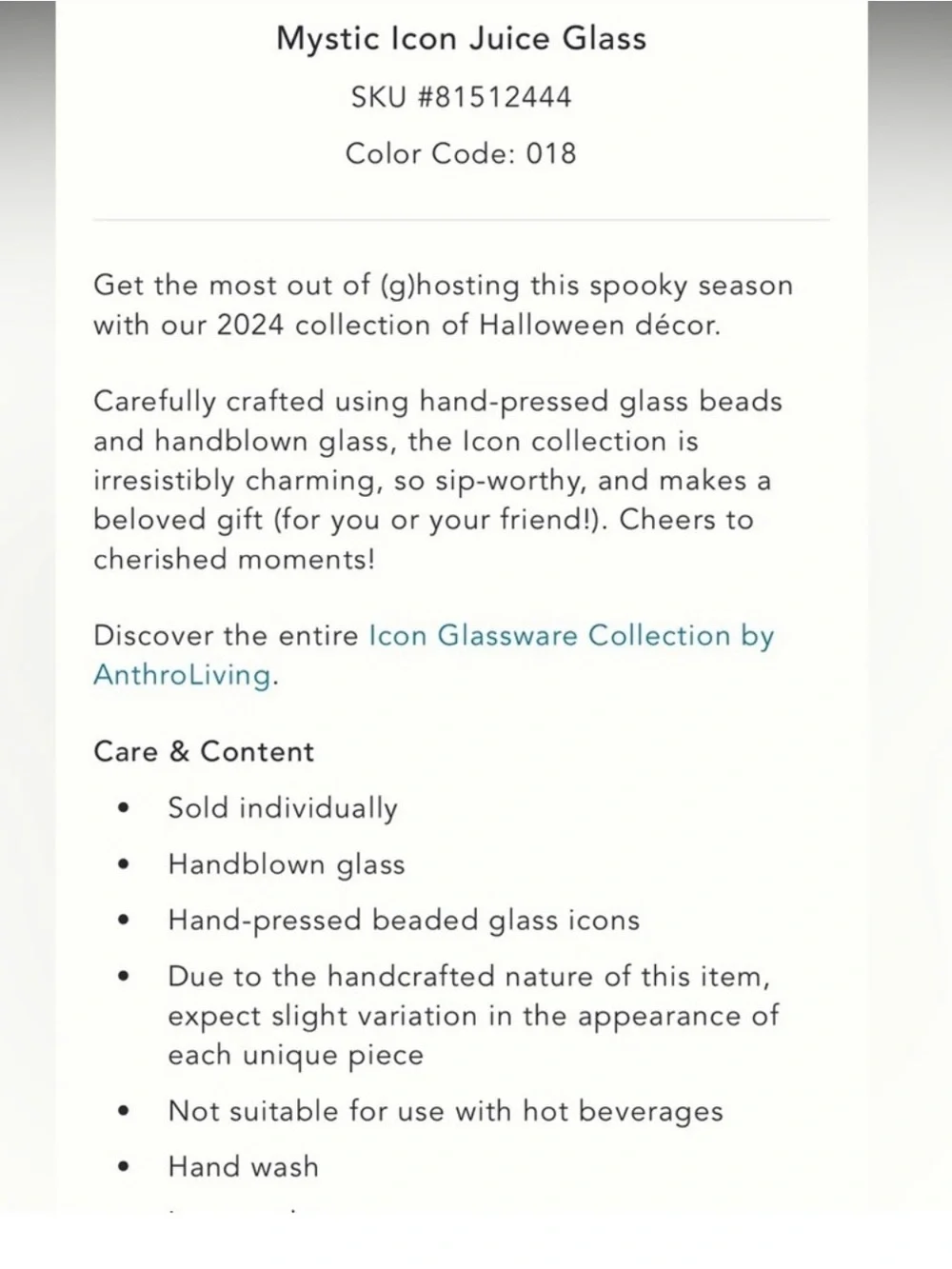Halloween BAT Mystic Icon Juice Glass SET of 4 !! Glasses Anthropologie